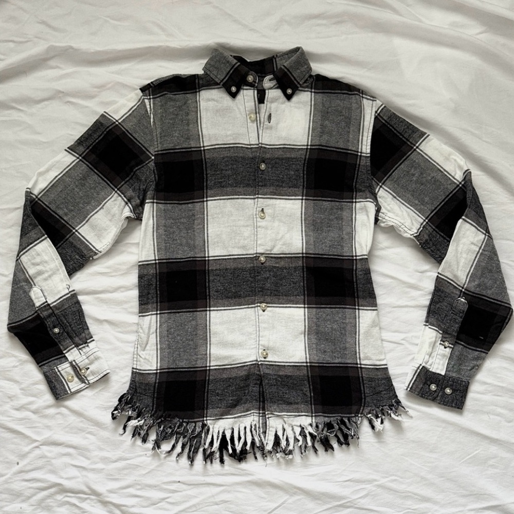 ADPT Women's Oversized, Buffalo Flannel Long Sleeve Button-Up Black White - XXS - Picture 3 of 9